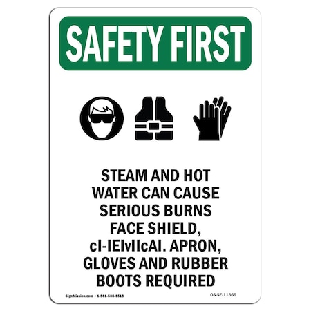 OSHA SAFETY FIRST Sign, Steam And Hot Water W/ Symbol, 10in X 7in Decal